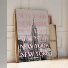 1 szt. bezramkowy plakat z Nowym Jorkiem w kolorze różowo-czarno-białym, wydruk z panoramą Nowego Jorku, Empire State Building w stylu vintage, dziewczęca dekoracja ścienna w stylu retro do sypialni, akademika, mieszkania, dekoracja na imprezę i wybór prezentu, plakaty z pejzażami miejskimi, dekoracja sypialni, niezbędne elementy akademika, wystrój w miejskiej estetyce, sztuka ścienna o tematyce podróżniczej