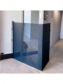 1pc Easy Install Retractable Black PVC Pet Gate - No Drill Fence For Indoor Stairs, Dog Barrier, Cat Enclosure With Automatic Closing Feature, Cat Gate For Outsid