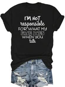 Camiseta "No soy responsable" para mujer y unisex, de verano, casual, transpirable, con personalidad, cuello redondo, manga corta, estilo urbano, versátil, adecuada para adolescentes y adultos - Negro - Ver 1