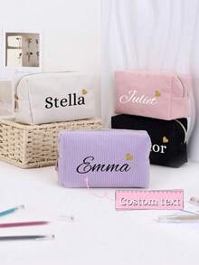 1 Pc Custom Heat Transfer Corduroy Pencil Case, With Customizable Text, An Essential Stationery Organizer, Makeup Bag, Toiletry Bag, And Travel Essential. Large Capacity, Suitable For School And Office Use. A Creative Gift, Perfect For Thanksgiving, Birthdays, And Back-To-School Seasons.