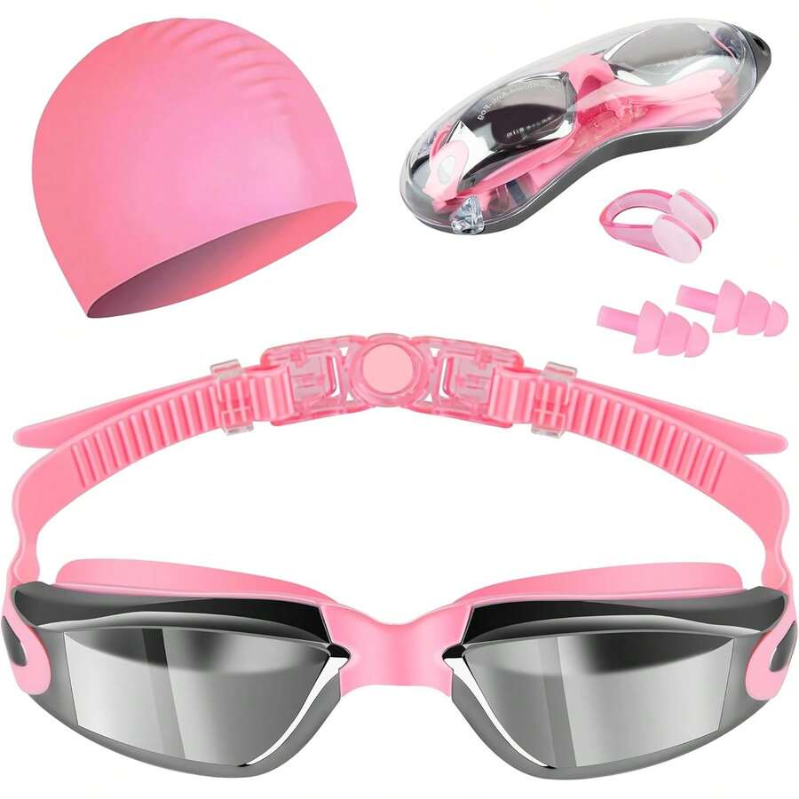 Gafas de Natación Profesionales con Accesorios (Gorro, Tapones, Pinzón Nasal) - Lentes Antiniebla, Sin Filtración y con Protección UV, Suaves y Cómodas, Aptas para Adultos, Niños, Mujeres y Hombres - 1 - Ver 1