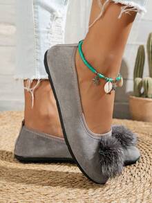 1 Paio di Scarpe Piatte Retrò Alla Francese in Pelliccia Sintetica per Donna, con Punta Tonda, Slip-On, Comode e Versatili, Adatte per Primavera e Autunno - Grigio - Visualizzare 4