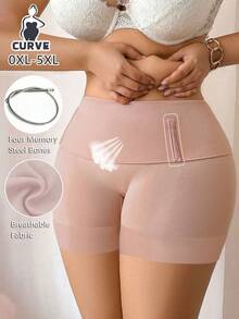 Plus Size Women High Waist Seamless Shaping Shorts - Apricot - View 6