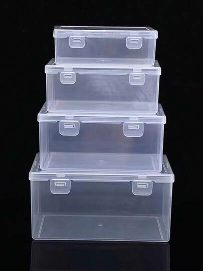 1pc Transparent Double Buckle Empty Box Square Part Sample Display Storage Box With Lid Decoration Rhinestone Plastic Box, Desktop Organizing Box