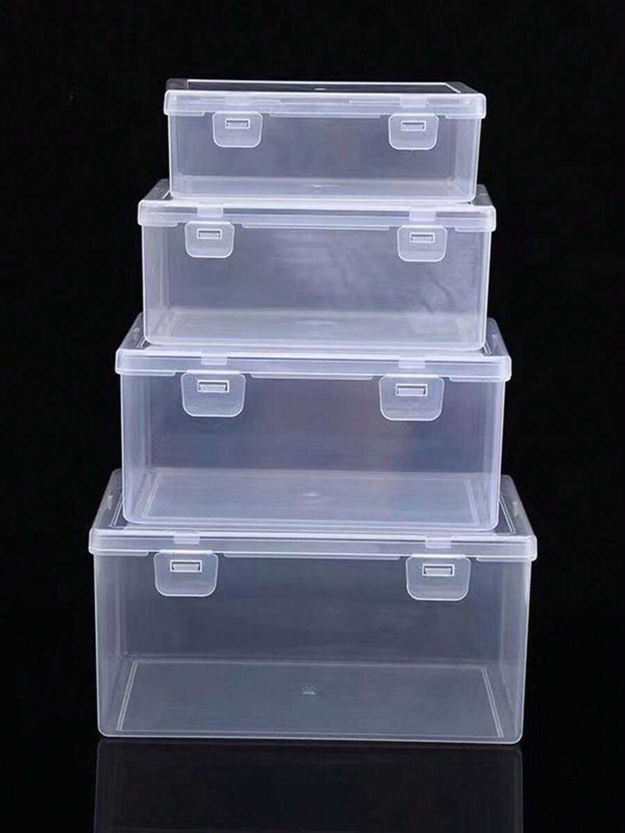 1个透明双扣空盒方形零件样品展示收纳盒带盖装饰钻塑料盒桌面整理盒 - 無色 - 查看 1