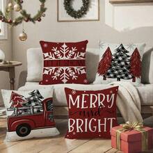 4pcs Christmas Theme Pillow Covers, Single-Sided Linen Pillow Shams, 45*45cm/18*18 Inches, 3 Size Options, Suitable For Living Room, Bedroom, Dining Room, Outdoor Sofa, Bed Decor, Creating A Festive Christmas Atmosphere. Home Decor Christmas Decorations Room Decor Pillow Case Pillow Cases Cushion Cover Cushion Covers