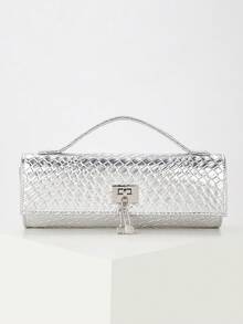 Fashionable Shiny Crocodile Pattern Handbag, Luxury Women's New Party Bag Clutch, Exquisite Long Prom Bag With Hardware Pendant, Suitable For Women To Match With Gorgeous Banquet Dresses, Suitable For Summer Parties, Gatherings, Dinners, Weddings - Bạc - Xem 2