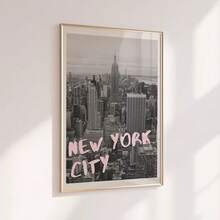 1pc Frameless New York City Wall Art, NYC Skyline Print Poster, Retro Pink Travel Themed Decor, Vintage Girly Aesthetic Wall Decor For Bedroom, Dorm, Apartment, Party Decoration And Gift Idea, Cityscape Posters, Room Decor Bedroom, Dorm Essentials College Room, Urban Home Decor, Travel Inspiration Print