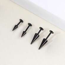 10pcs Stainless Steel Punk Style Spike Lip Studs, 16G Earrings - Black - View 4