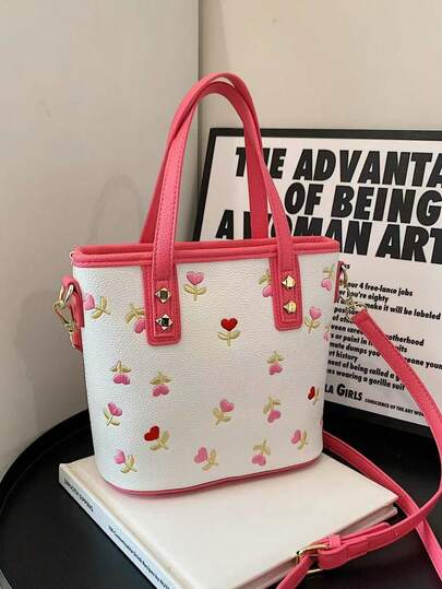 Textured Color Block Embroidered Women Handbag, New Fashion Versatile Shoulder Crossbody Tote Bag