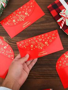5pcs Christmas Card Envelopes, Money Envelopes, Gift Envelopes, For Christmas With Bronzing & Hollow Design Xmas Cash Gift Envelopes For Christmas New Year Holiday, Festivals, Weddings, Parties, Birthdays And Christmas Celebration, Unique Collectibles