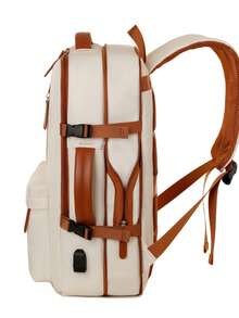 Zaino da viaggio espandibile, zaino per laptop multifunzione di grande capacità per donne - Beige, cinghie regolabili, scomparti multipli, materiale in nylon, zaino da lavoro