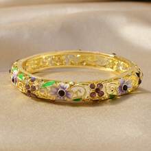 1pc Luxurious And Gorgeous National Style Cloisonné Oil-Dripping Lucky Four-Leaf Clover Single-Layer Bracelet, Fashionable, Elegant And High-End, Suitable For Girls To Wear Daily When Going Out, And Also A Surprise Gift For Family And Friends - 彩色 - 查看 4