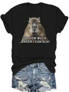 No sé cuánto talla grande puedo seguir con la camiseta sarcástica de meme dank de Capybara. Camiseta de verano casual y transpirable con cuello redondo y manga corta, de estilo versátil, adecuada para adolescentes y adultos - Negro - Ver 1