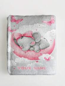 1pc Customizable Text Family Blanket With Cute Elephant Pattern, Commemorative Blanket. Suitable As A Gift For Girls, Boys, Adults, Valentine's Day, Lightweight, Baby Blanket, Personalized Fleece Blanket, Personalized Photo Blanket, Personalized Throw Blanket, Personalized Baby Blanket, Newborn Blanket, Suitable For Mother's Day, Birthday, Children's Day, Father's Day, Graduation Ceremony - Multicolor - View 8