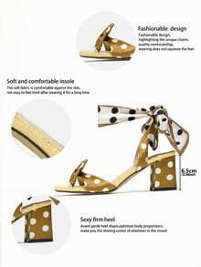 女士高跟凉鞋,适合派对、户外、高跟、女士凉鞋、旅行、时尚度假、粗跟方头、波尔卡圆点围巾领带、3D 圆点蝴蝶结装饰、纯色纹理材质、优雅的金色高跟凉鞋 - 金色 - 查看 8