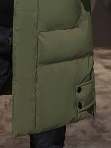 男士休闲纯色长袖保暖冬季外套 - 軍綠色 - 查看 4