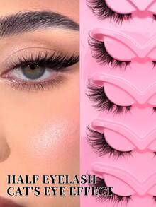 5 Pairs 3D Faux Mink Cat Eye False Eyelashes - Hypoallergenic Fluffy Lightweight Natural-Looking Lashes For Dramatic Foxy Eyes