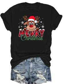 Camiseta con patrones interesantes para mujer y unisex, de verano, casual, transpirable, con cuello redondo, manga corta, estilo urbano y versátil, adecuada para adolescentes y adultos - Negro - Ver 1