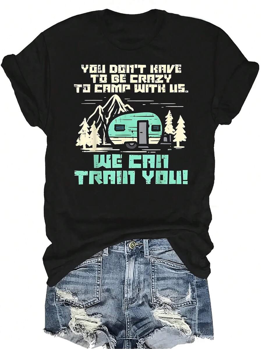 Camiseta con patrones interesantes para mujer y unisex, de verano, casual, transpirable, con cuello redondo, manga corta, estilo urbano y versátil, adecuada para adolescentes y adultos - Negro - Ver 1