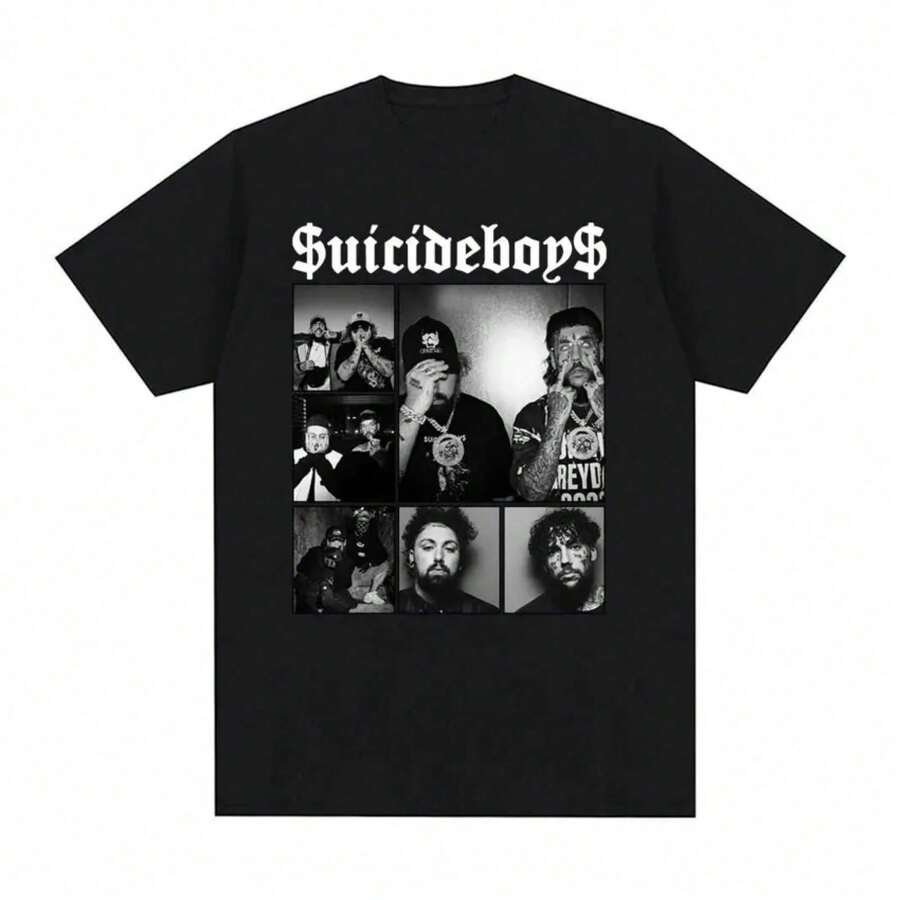 Suicideboy Era Tour Graphics Print T-Shirts For Men Harajuku Hip Hop Rock Style T Shirts Unisex Fashion Oversized Street T Shirt - 黑色 - 查看 1