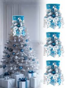 1pc Christmas Tree Topper Hat, Red Tree Topper Hat With Candy Peppermint Bows Ribbon Ornament, Top Hat Christmas Tree Topper For Home Office Holiday Xmas Gift Tree Decoration(Velvet Material)