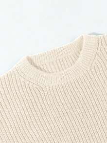 Lightweight Casual Textured Knit Sweater, Loose Fit Round Neck Pullover, Unisex Design, Autumn/Winter - Apricot - View 7