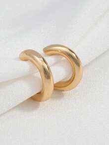 2pcs Gold & Silver Metallic Earring Set, For Women - Gold - View 3