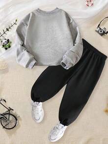 2pcs Tween Boy Retro Pop Style Raccoon Print Round Neck Sweatshirt+Retro Pop Style Raccoon Print Pants Suit Autumn Winter Collection - Multicolor - View 2