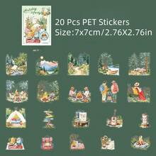 20 piezas Pegatinas de PET de la serie de estilo de vida festivo, pegatinas decorativas de PET, material básico creativo, pegatinas decorativas impermeables, ideales para manualidades de scrapbooking, suministros de diario, tabletas, teléfonos, fotos y artesanía, tarjetas (viaje, paseo por la ciudad, estancia en casa, campamento en el bosque, el mar, campos del campo)