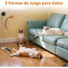 5pcs Juguetes para Gatos Interactivos, 2 Pajaritos Voladores con Campanas, Varita Juguete para Gato, Ventosa Fija, Cuerda Pegajosa, Juguetes Gato Divertidos y Resistentes - 1 - Ver 4