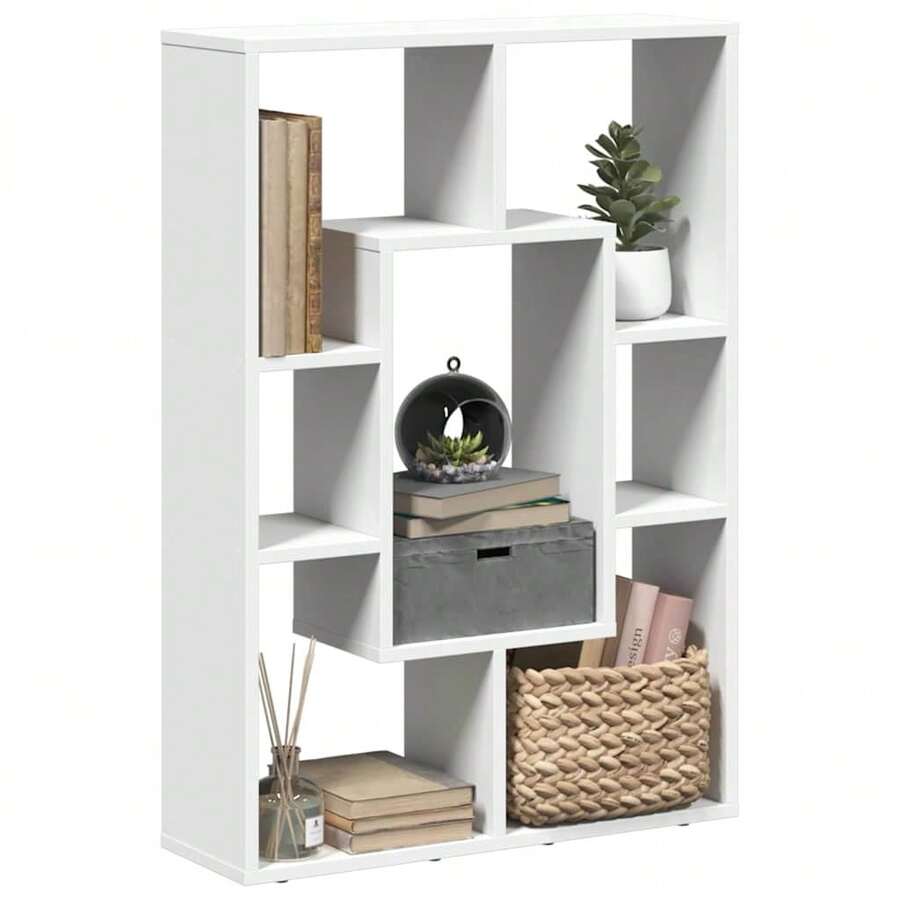 Librería Larryhot blanca 63x20x90 cm de madera industrial, resistente y duradera, fácil de montar, estilo decorativo, adecuadA, Para guardar adornos, figuras, libros, pequeños objetos, etc. - Blanco - Ver 1