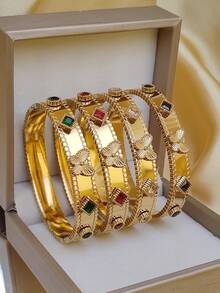 4 件/套 18K 镀金不锈钢蝴蝶手链，适合女性日常佩戴，波西米亚风格，镶嵌彩色方晶锆石，大方个性化奢华黄金首饰，婚礼腕饰套装，女孩、女士、妈妈、亲戚、朋友，美丽的婚礼、生日、母亲节、女朋友情人节礼物 - 彩色 - 查看 4