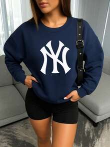 Ropa cómoda mujer Sudadera cuello redondo Sudadera de felpa - Azul Marino - Ver 3