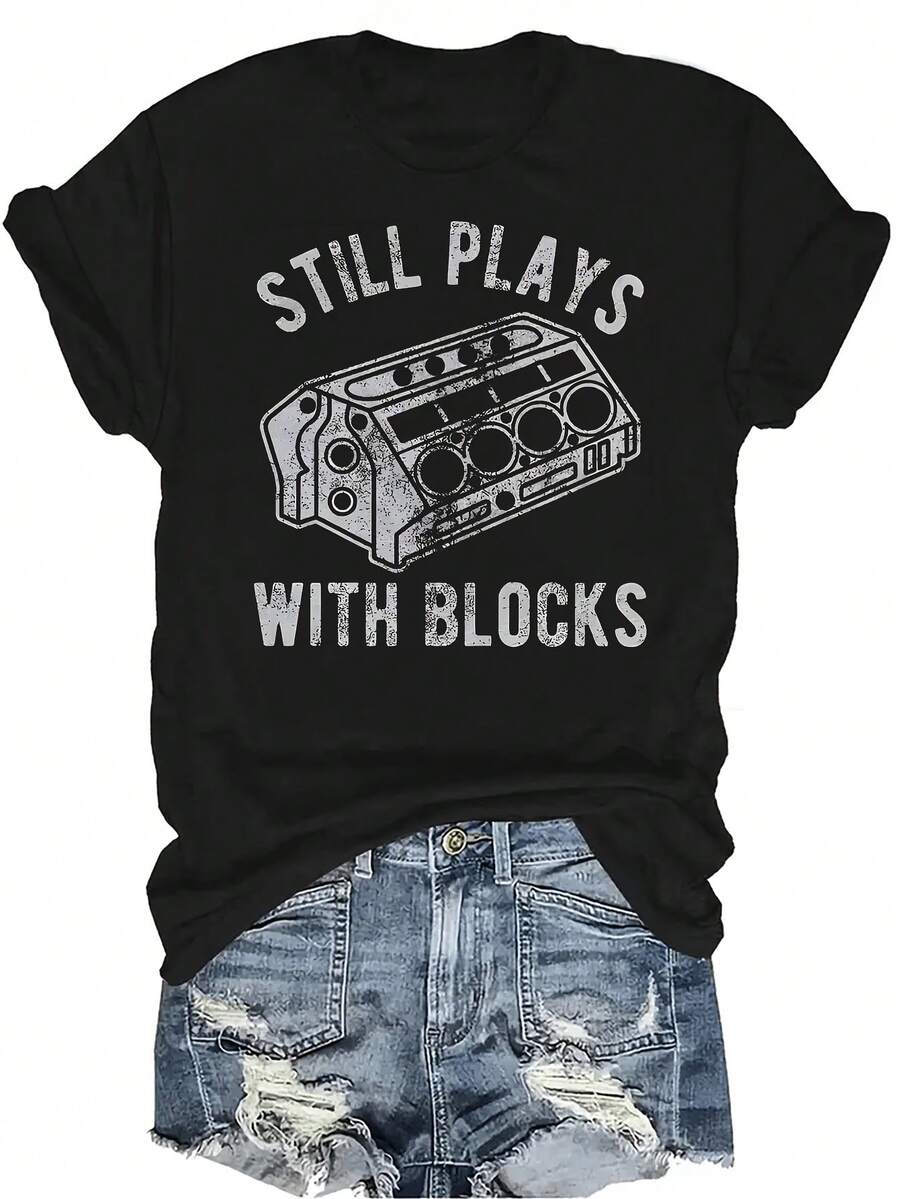 Camiseta con patrones interesantes para mujer y unisex, de verano, casual, transpirable, con personalidad, cuello redondo, manga corta, ropa de calle, versátil, adecuada para adolescentes y adultos - Negro - Ver 1