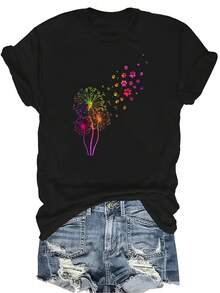 Camiseta con patrones interesantes para mujer y unisex, de verano, casual, transpirable, con cuello redondo, manga corta, estilo urbano y versátil, adecuada para adolescentes y adultos - Negro - Ver 1