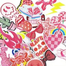 25PCS Preppy Iron On Patches Pink Fun Cute Western Cowgirl Sew Embroidered Patchs Clothes Jeans Jackets Backpack Dress Girls Aesthetic Repair Patch Style 1