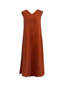 Spring & Summer V-Neck Minimalist Sleeveless Casual Dress, Versatile Elegant - Orange - View 3