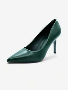纯色通勤 PU 皮革高端舒适时尚尖头女鞋，适合节日、婚礼、派对、办公室 - 綠色 - 查看 4