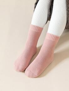 5 Pairs Girls' Wool Blend Mid-Calf Socks, Solid Colors Pink, Purple, White, Soft & Warm, Thick, Minimalist Design, Cute & Fashionable, Versatile, Suitable For Autumn/Winter