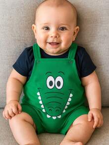 Jardineira bebê KIT 2 PEÇAS JARDINEIRA+BODY JACARÉ mesversário temático