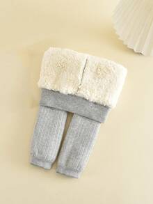 1pc Toddler Girls' Thick Warm Comfortable Leggings, Autumn/Winter