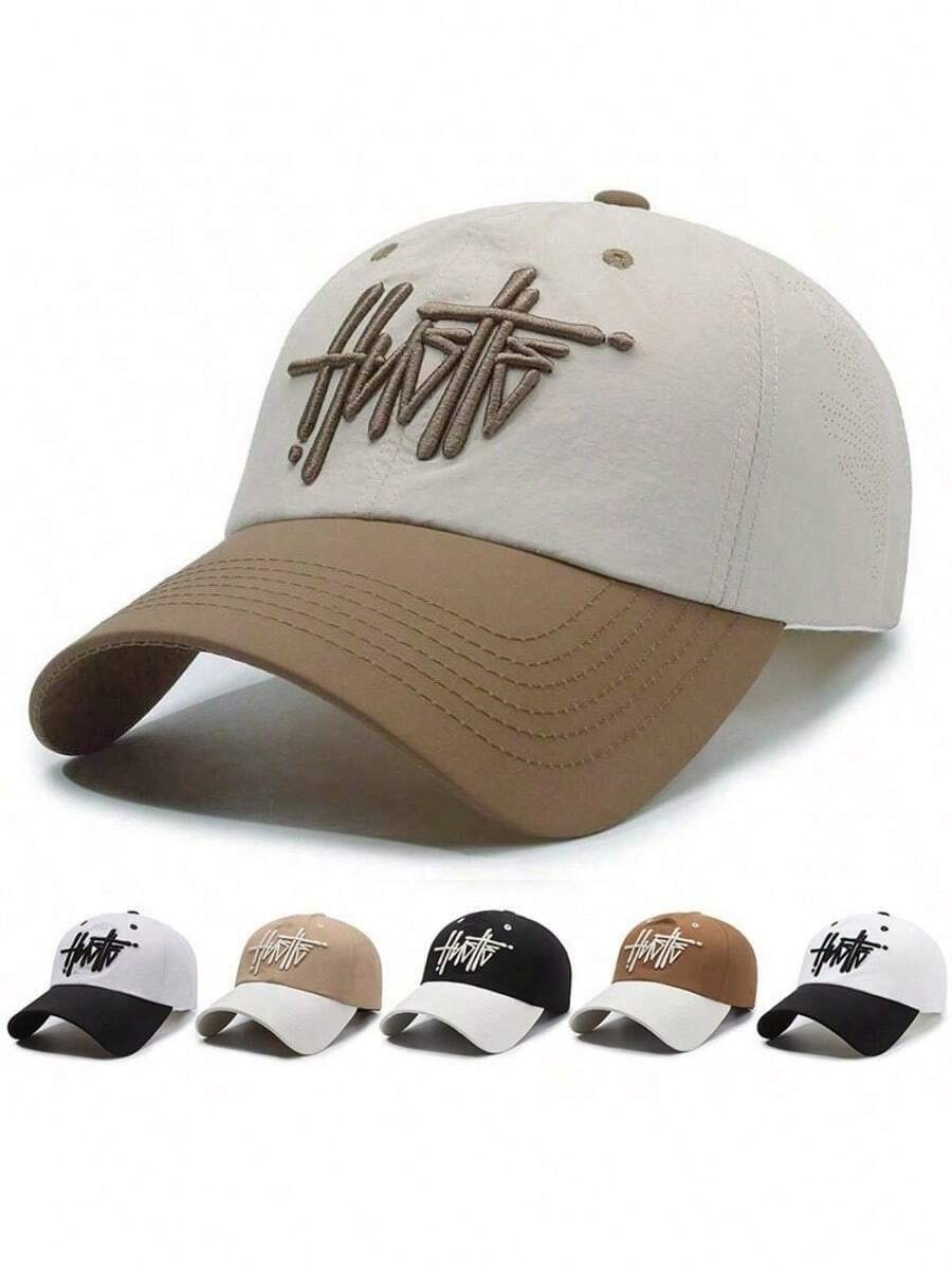 1pc Summer Quick-Dry Baseball Cap, Unisex, Letter Embroidery Contrast Color Design, Lightweight Breathable UV Protection, Street Hip-Hop Style Sun Hat - A - View 1