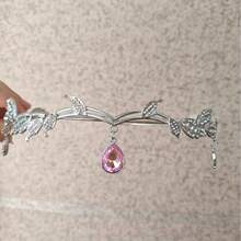 水钻皇冠发饰，万圣节角色扮演服装派对，柔软仙女耳朵皇冠头箍，魔法森林花朵头饰，完美适用于文艺复兴集市和奇幻服装配饰、发饰、婚礼 - 銀色 - 查看 12