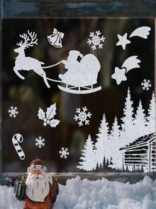 90 pièces Ensemble d'autocollants de fenêtre de Noël - 9 feuilles, Clings statiques sans adhésif, réutilisables, motifs d'arbre de Noël, Père Noël, renne, flocon de neige, ornement, décoration de verre et de réfrigérateur de saison, convient pour les fournitures de fête à la maison et au bureau, décorations de fête de Noël, de Thanksgiving, décoration de chambre d'hiver