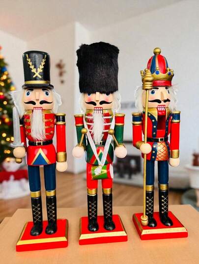 1 Pieza y 3 Piezas CASCANUECES de 30cm, Figura Decorativa de Madera