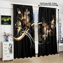 2pcs Black Floral Pattern Semi-Sheer Curtains, Modern All-Season Design, 100% Polyester, Light Filtering, Rod Pocket, Easy Hanging, Suitable For Kitchen, Laundry Room, Bedroom, Study, Living Room - Multicolor - View 4