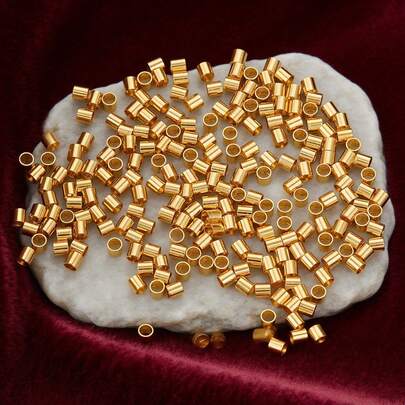 200 piezas de cuentas de tubo de acero inoxidable 304 chapado en oro de 18K con apertura de 1.5/2/2.5mm para componentes de pulsera hecha a mano, cuentas de joyería de acero inoxidable para mujeres, accesorios de joyería DIY