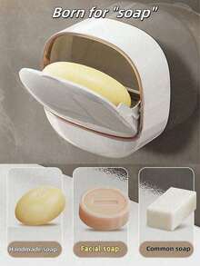 1 Wall-Mounted Soap Box, Waterproof Soap Box With Drainage Box, No Need To Drill Holes, Unique Soap Liquid Drainage Container, Suitable For Autumn Home Bathroom Decoration, Toiletries, Home Life, Autumn And Winter Style, Suitable For Student Dormitories, Christmas Decorations, Christmas, Thanksgiving, New Year's Eve Gifts. - Multicolor - View 6