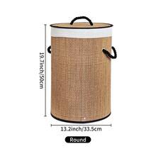 سلة غسيل كبيرة السعة قابلة للطي من البامبو مع غطاء ومقبض، تخزين موفر للمساحة للحمام وغرفة الغسيل والنوم - بني - مشاهدة 11
